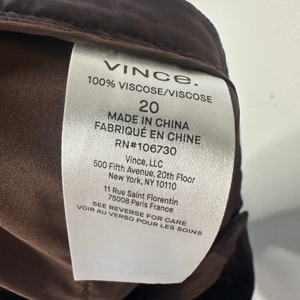 NWT Vince Satin Wide Leg Pants Women's Size 20 Brown Cropped Pleated High Rise - Picture 7 of 7
